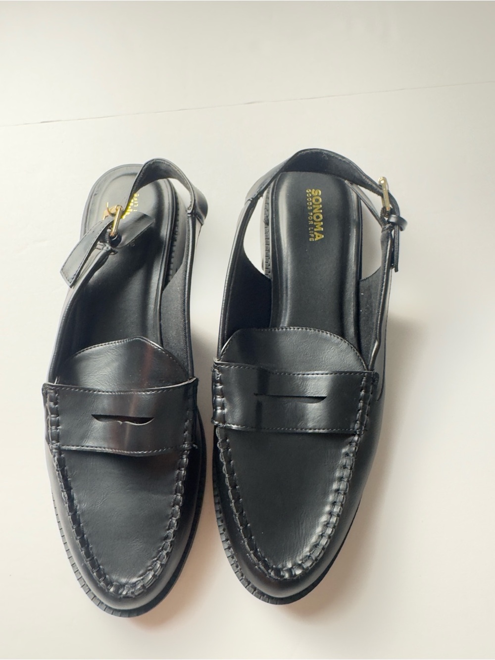 Sonoma Black Leather Slingback Penny Loafers for Men